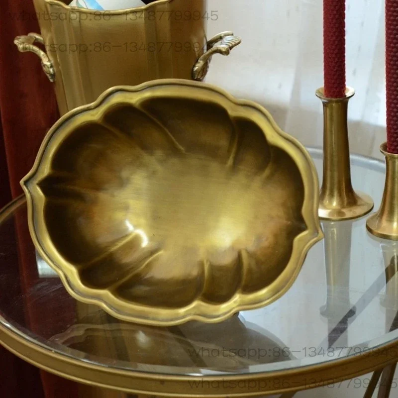 Vintage Aged Brass Fruit Tray, Light Luxury Exotic Style Fruit Bowl, Desktop Decor for Afternoon Tea & Model Room