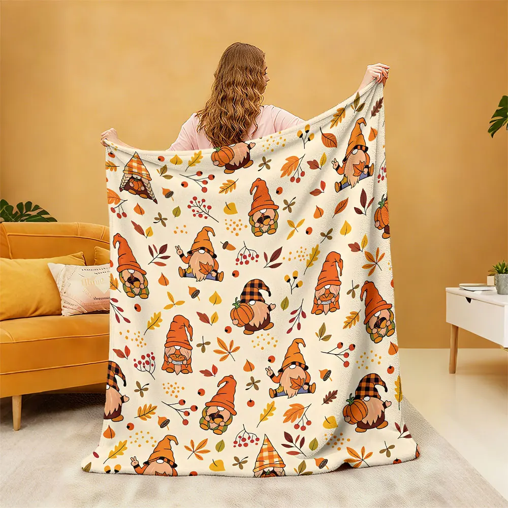 1pc autumn dwarf pumpkin leaf-printed fleece blanket, flannel blanket sofas perfect for taking naps or relaxing during breaks
