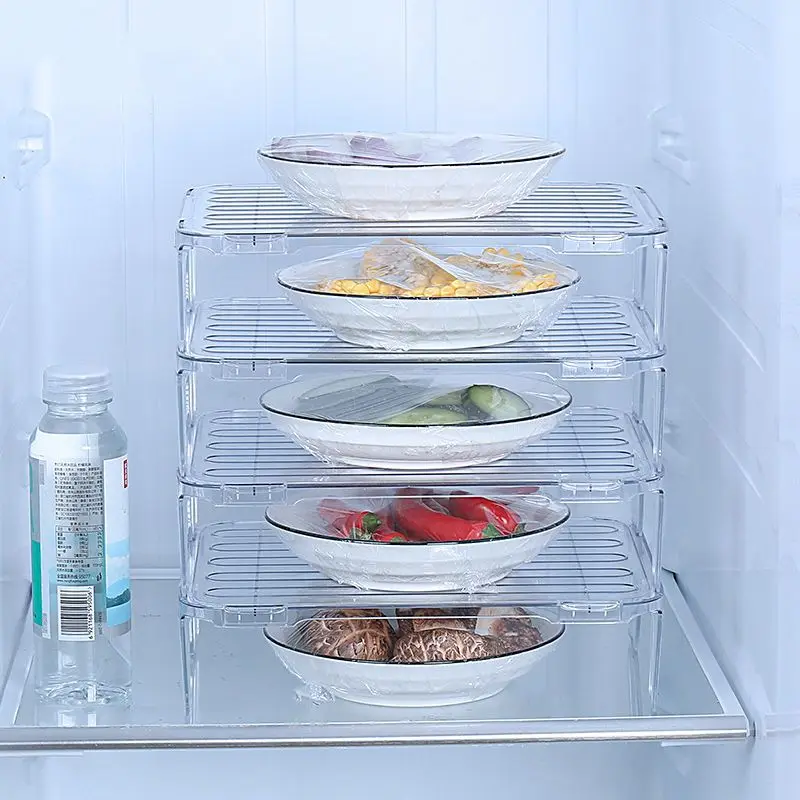 

Refrigerator shelf internal heightening layered partition kitchen countertop bowl storage rack