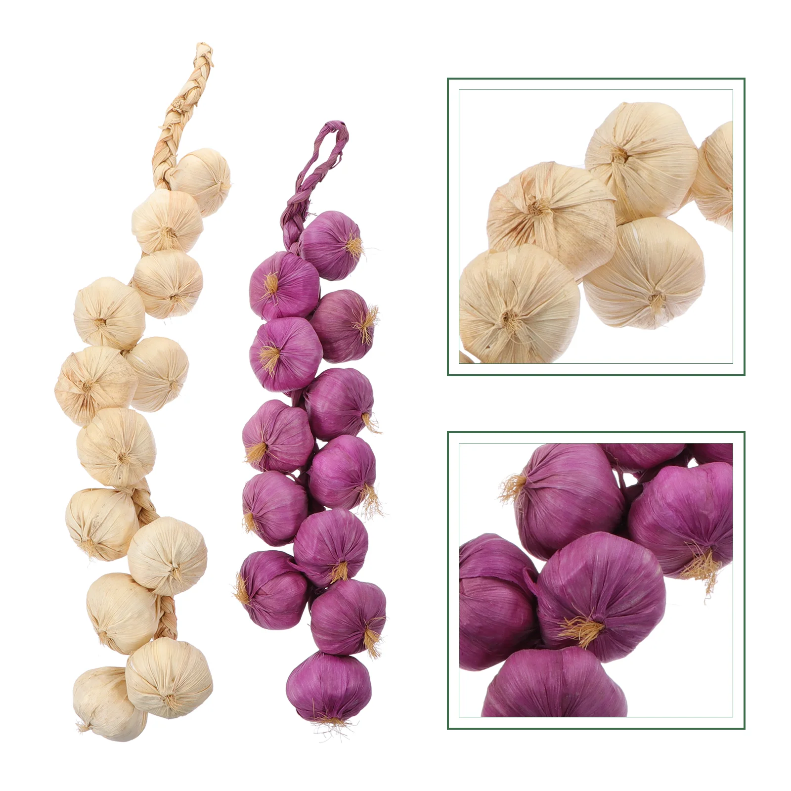 2 Pcs Simulated Garlic Skewers Hanging Farmhouse Decorations Photography Props Model (white + Purple) 2pcs/pack Wall Food Child