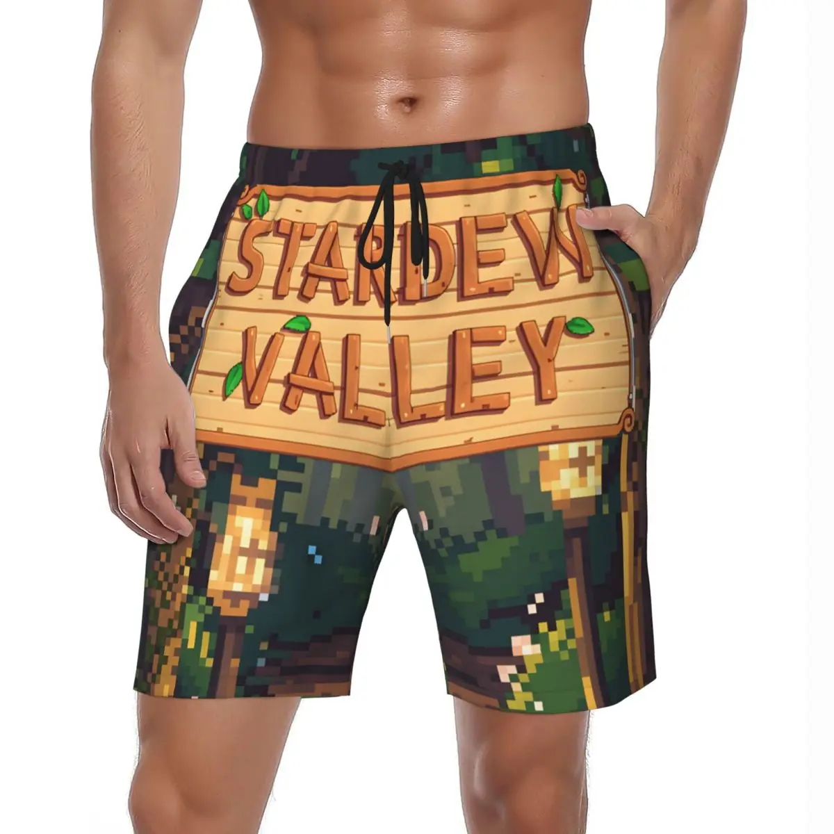

Males Gym Shorts Stardew Valley Pixel Game Stylish Swim Trunks Fast Dry Sports Surf Hot Oversize Beach Short Pants