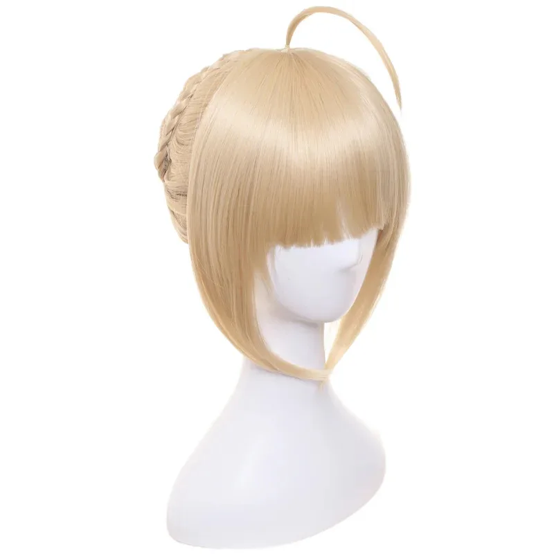 DY2025ND Anime Fate Stay Night Artoria Pendragon Saber Cosplay Hair Wigs Long Light Gold Ahoge Disk Hair Cosplay Wigs for Comic