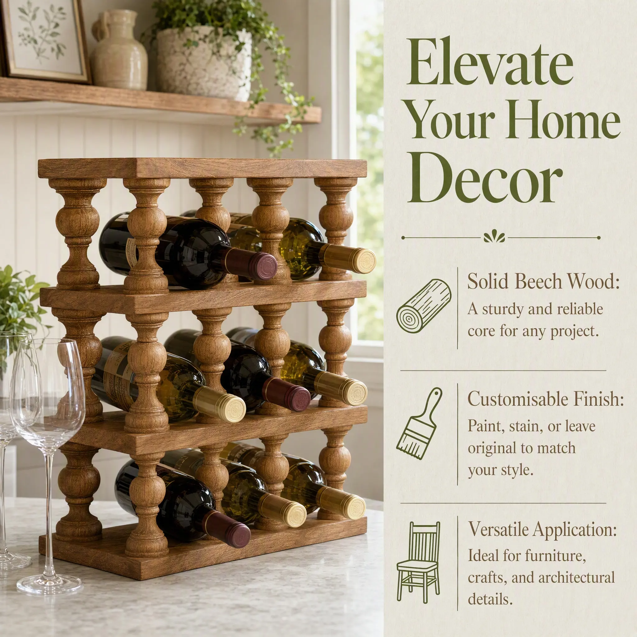 10Pcs Solid Wood Unfinished Decorative Spindles Dining Cabinet Baluster DIY Furniture Crafts Wine Rack Bed Frame