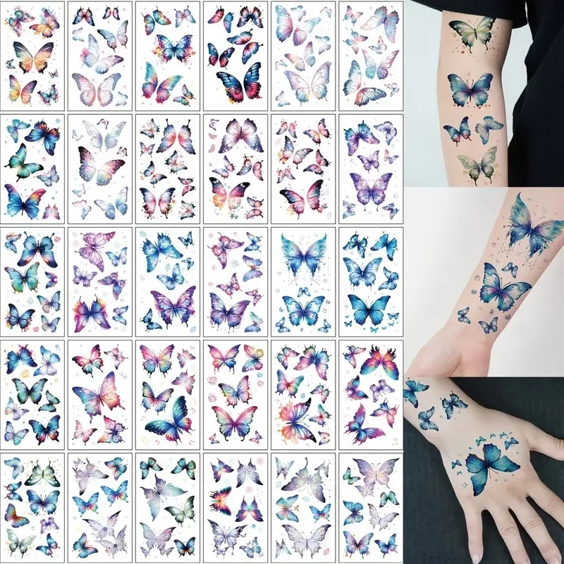 

30pcs/set Colored Butterfly Temporary Tattoos for Kids Women Wings Fake Tatoo Stickers Waterproof for Face Body Arm Hands Wrist