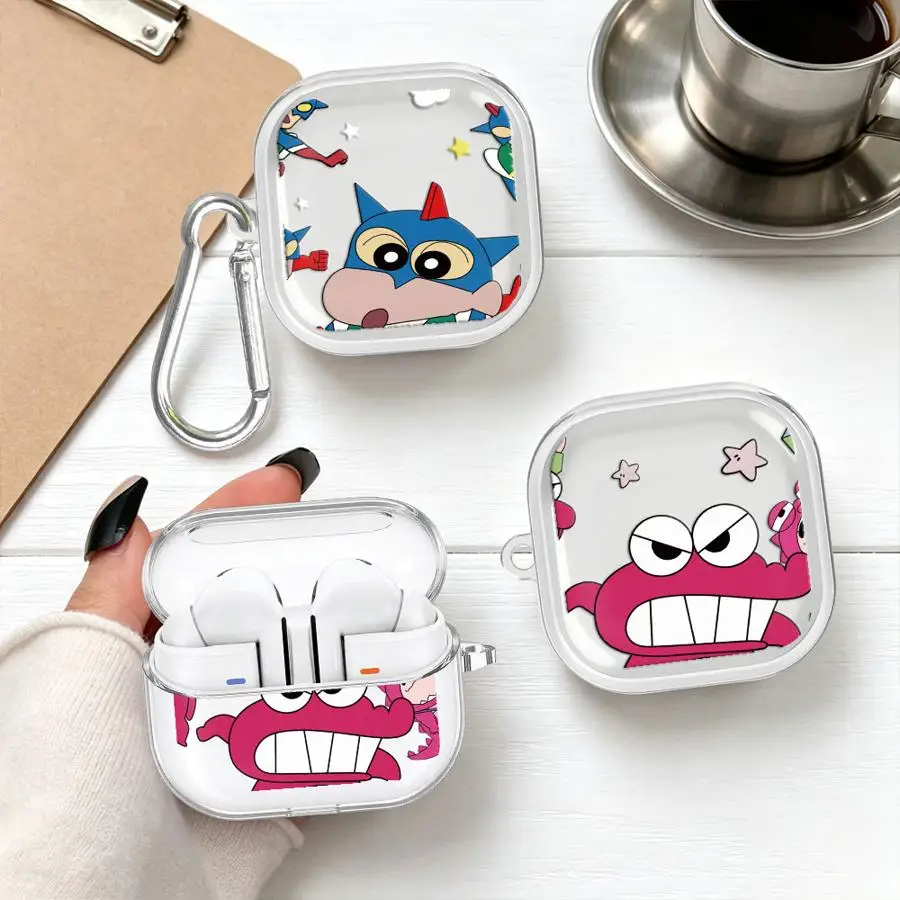 Cartoon Crayons Shinchan Hülle für Redmi Galaxy Buds 6 Pro 6Active 8 Lite 8Active 5 7 Transparente Kopfhörerhülle mit Haken