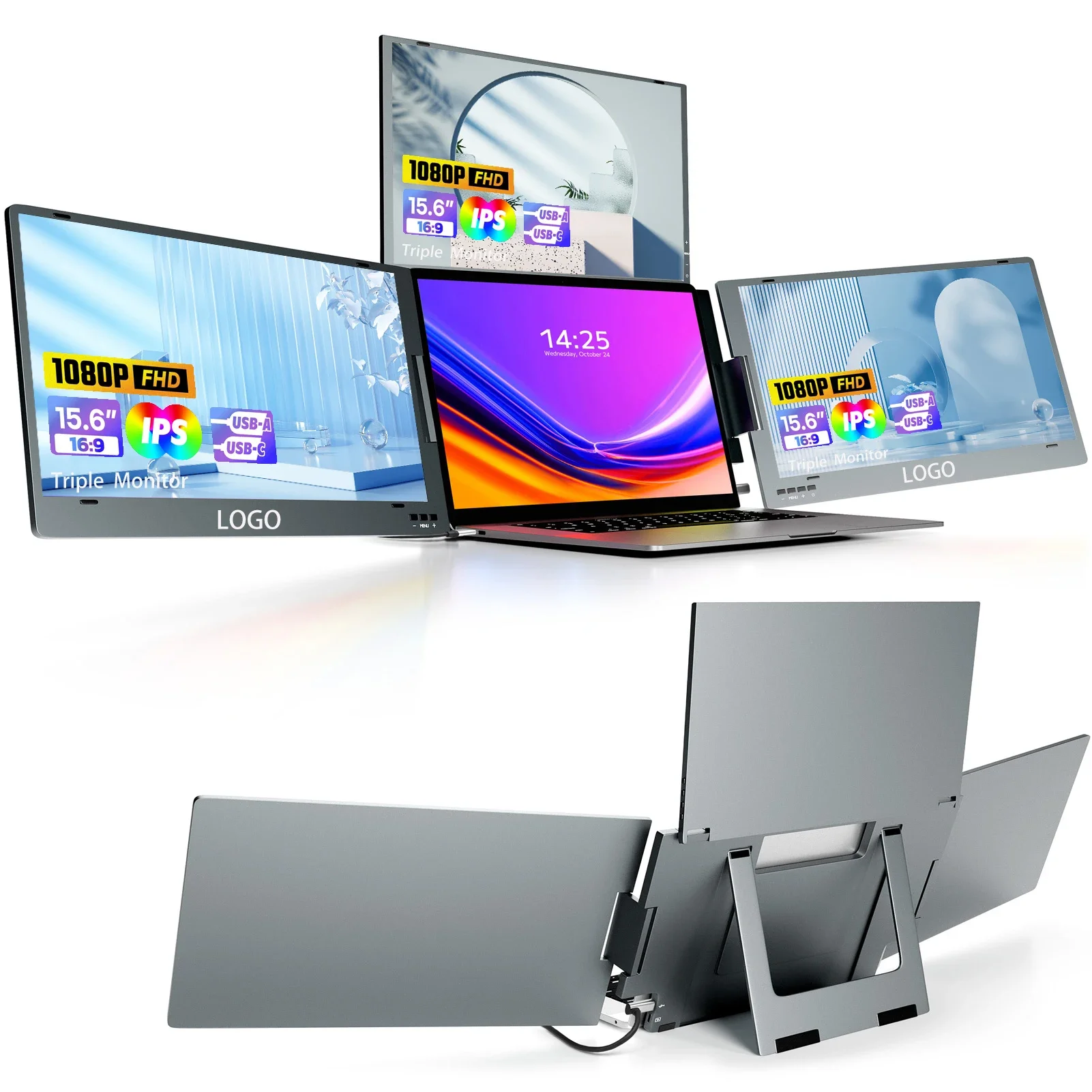 

Connect the Laptop to Three External Displays Via a Type-C Data Cable Thereby Enabling Multi-screen Collaborative Work