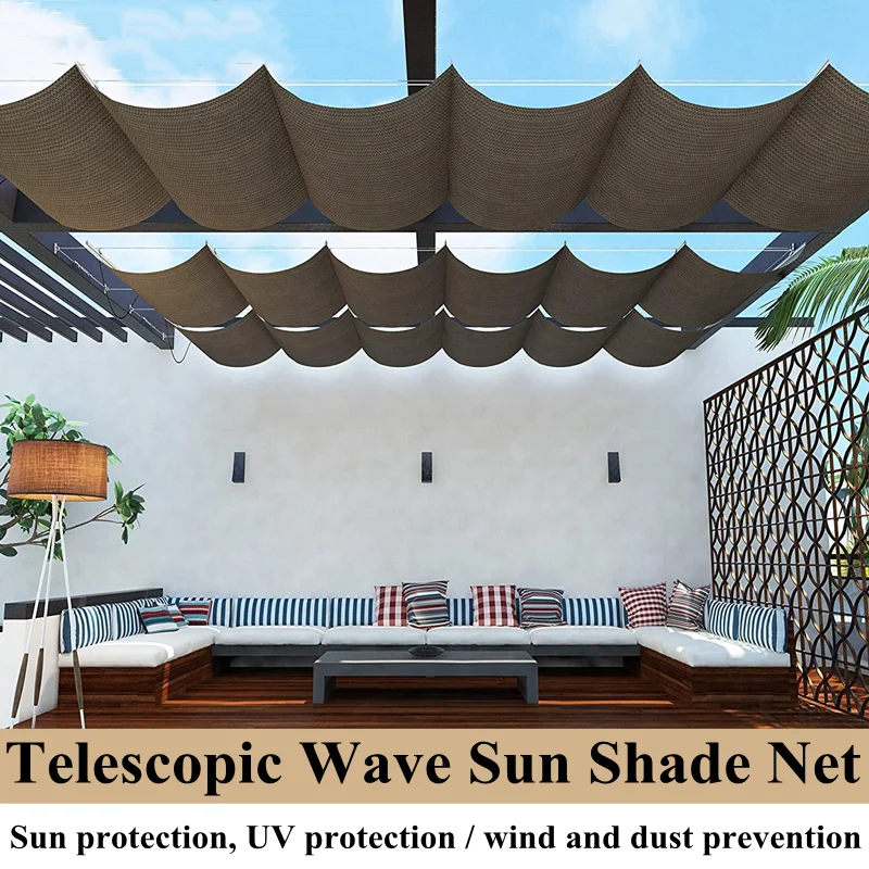 4 Colors Telescopic Wave Sun Shade Net Garden Shading Sail Swimming Pool Sunshade Net Outdoor Awning Installation Accessories