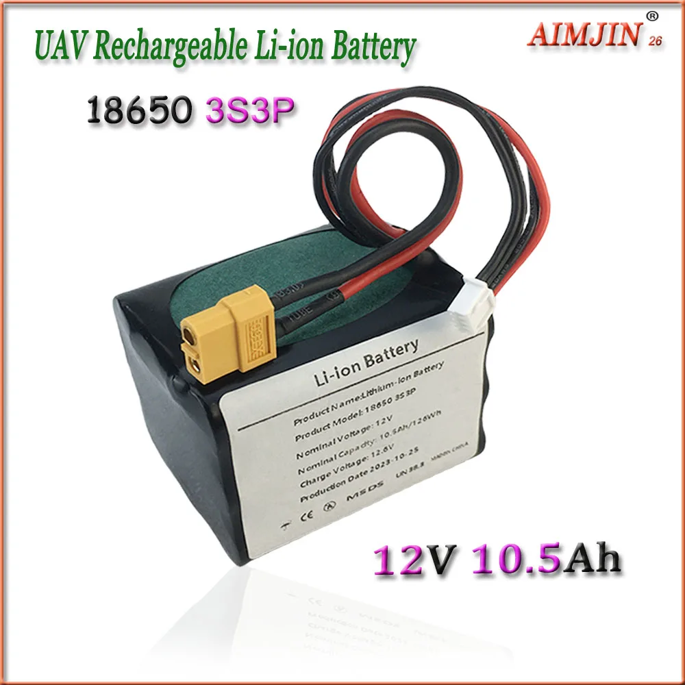 

3S3P 12V 10.5Ah 12.6V High Capacity UAV Rechargeable Li-ion Battery For Various RC Airplane Quadrotor XH2.54-4P XT60