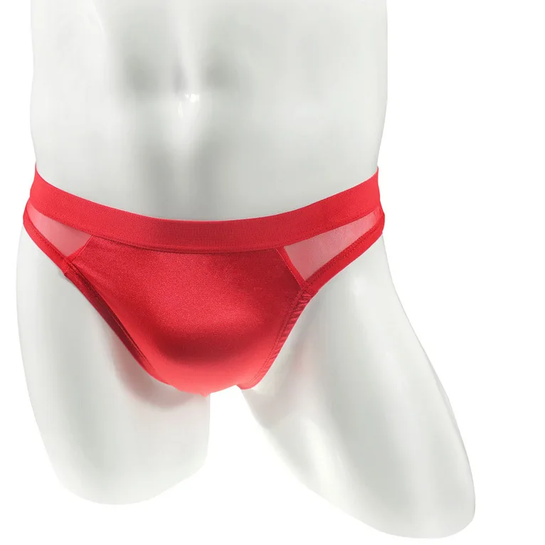 Men's Shiny Satin Sheer Briefs, Silk-Like Semi-Transparent Erotic Underwear