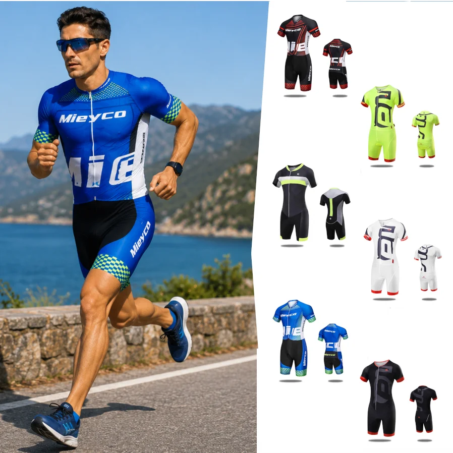 Unisex Triathlon Jumpsuit Full Integrated Cut Front Opening Concealed Zipper Tight‑Fit For Cycling Running Swimming Multi-sports