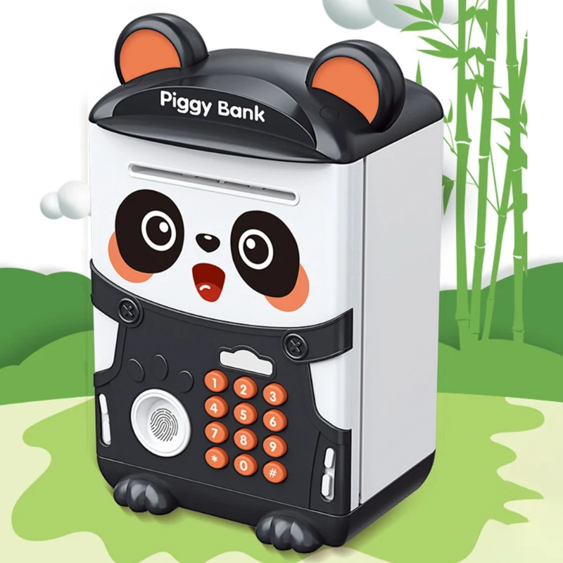 Panda cofrinho impressão digital senha desbloqueio indução automática caixa de poupança dinheiro simulação atm fingir jogar brinquedo presente do miúdo