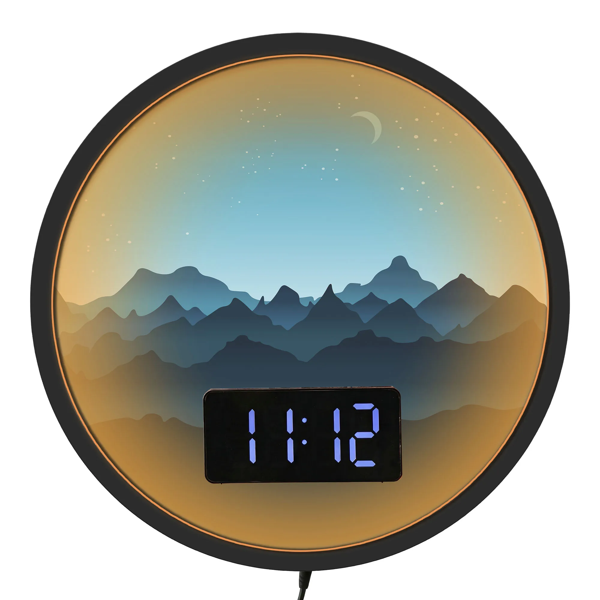 Mountain Night Sky LED Digital Wall Clock with Temperature Calendar Date Alarm Snooze Nature Scenery Night Light Clock 12/24hour