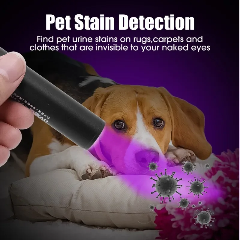 365nm UV Ultraviolet LED Flashlight for Pet Moss Detector USB Rechargeable UV Black Light for Cat Dog Stains Bed Bug Moldy Food