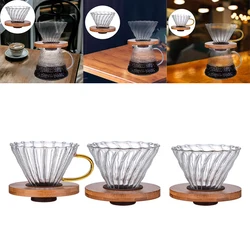 Reusable Glass Coffee Filter Cup with Wooden Holder Glass Coffee Dripper Pour Over Cone Cafe Maker