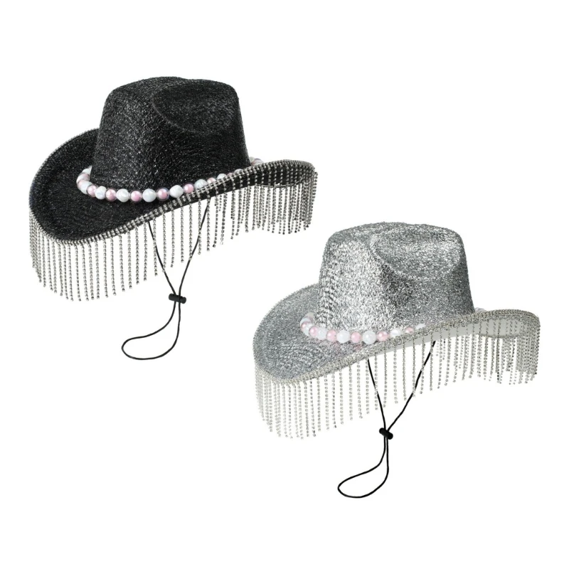 

Diamond Cowboy Hats Tassels Glittered Hat Encrusted Rhinestones Hand Beading