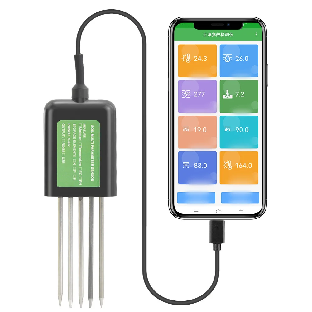 Sensor de suelo USB 8 en 1 CC 5 V, fuente de alimentación USB que mide la humedad, la conductividad, la temperatura, el PH y los nutrientes esenciales NPK