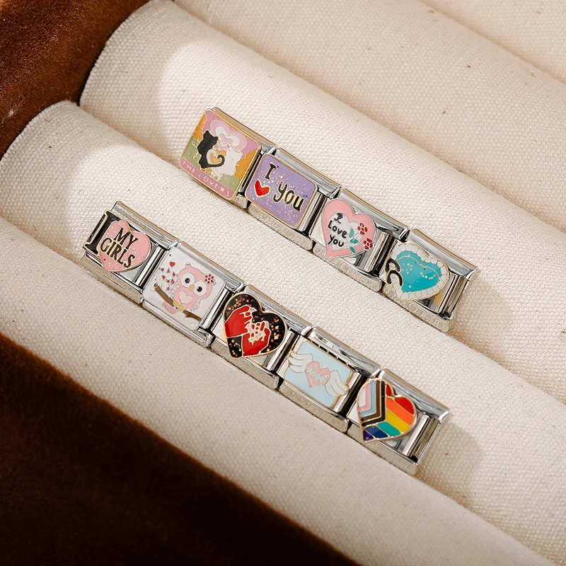 Hapiship 2025 New Fashion Heart Angel Love Owl Cat Charm Italian Fit 9mm Bracelet Stainless Steel Wholesale Jewelry DJ666-A image 4
