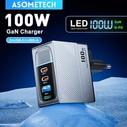 ASOMETECH 100W GaN Oplader QC4.0 PD 67W 65W PPS Display Draagbare Multi USB Type C Snellader Voor Laptop Tablet iPhone Samsung