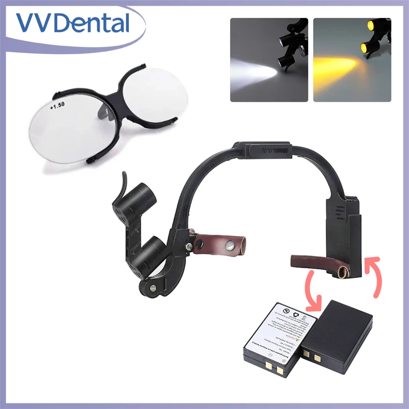 

VVDental Dental Loupes LED Head Light Lamp Dentistry Srgical Magnifier With Comfortable Headband 2.5X 3.5X Magnification Binocul