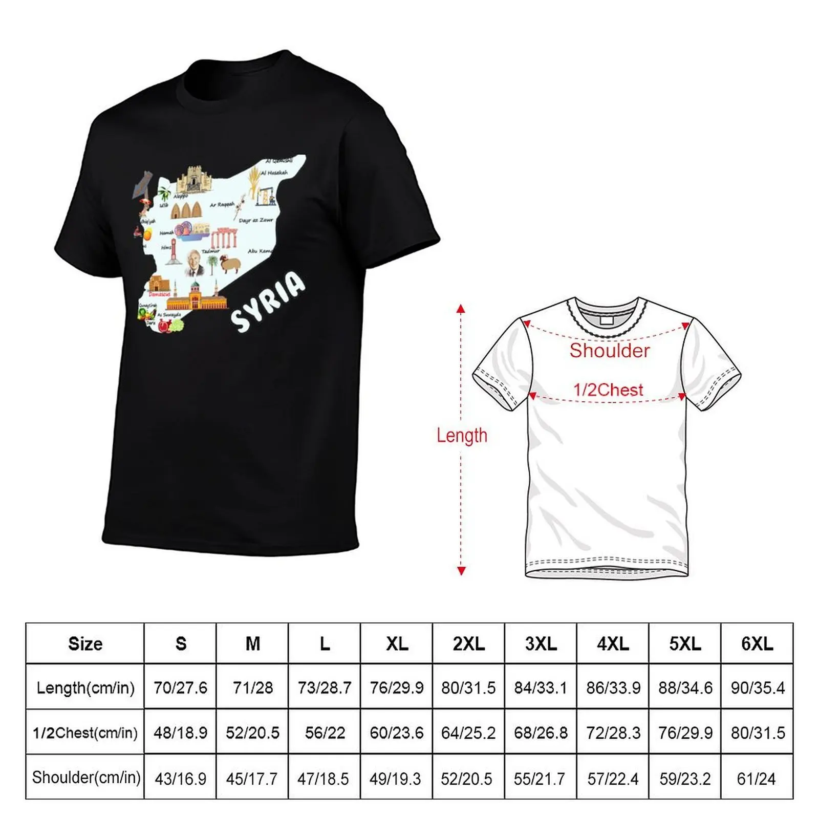 Syria map, major cities names flag Syrian national symbols and landmarks ????? ????? ?? ??? ????? ???? ??????? ????????? T-Shirt