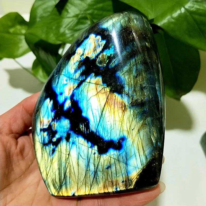 Natural Stone Blue-yellow Symbiosis Labradorite Crystal Freeform Sorcerer Angel Feng Shui Crystal Reiki Heal Heart Room Decor