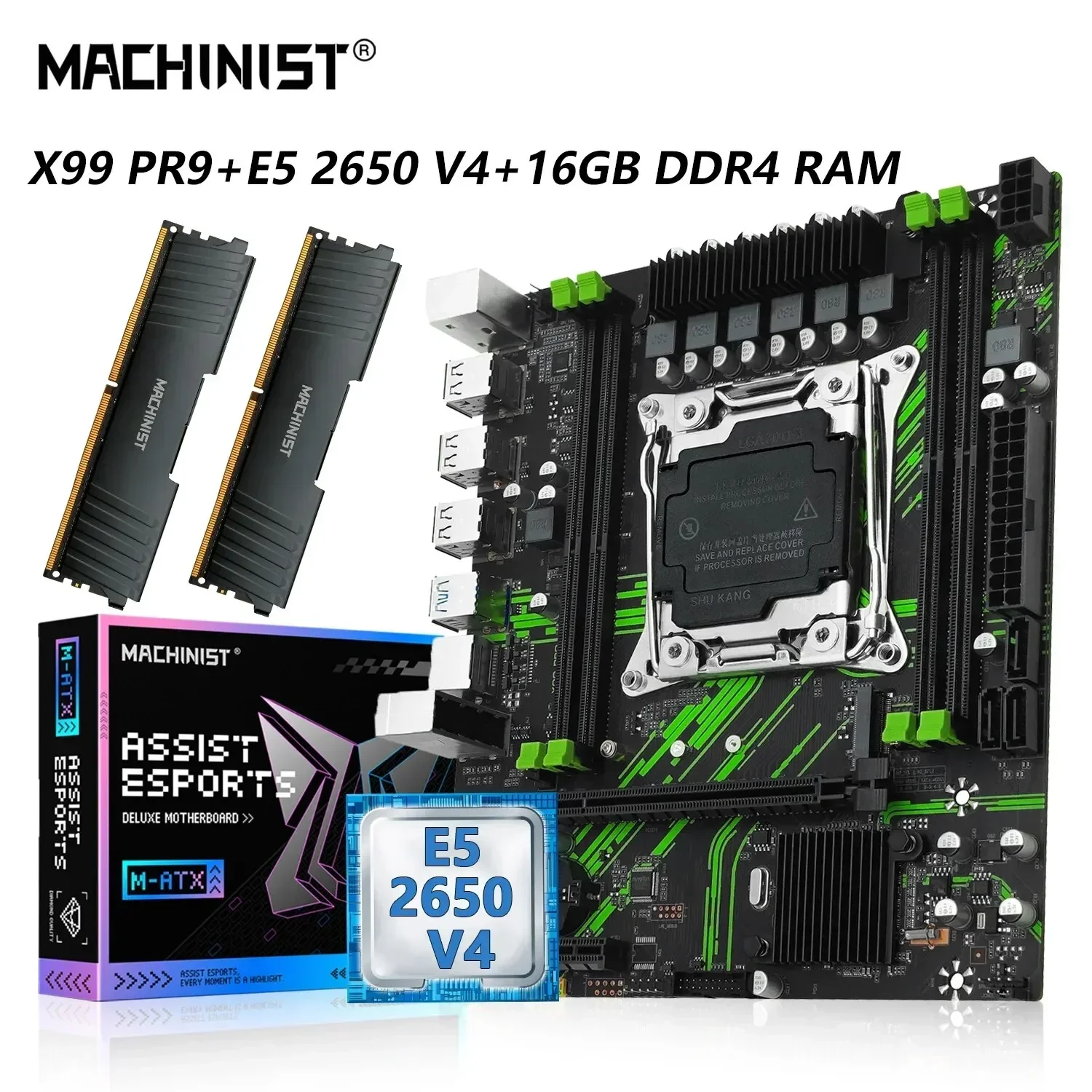 MACHINIST X99 PR9 Motherboard Combo LGA 2011-3 Set Kit With Xeon E5 2650 V4 CPU Processor and 16GB DDR4 RAM Memory