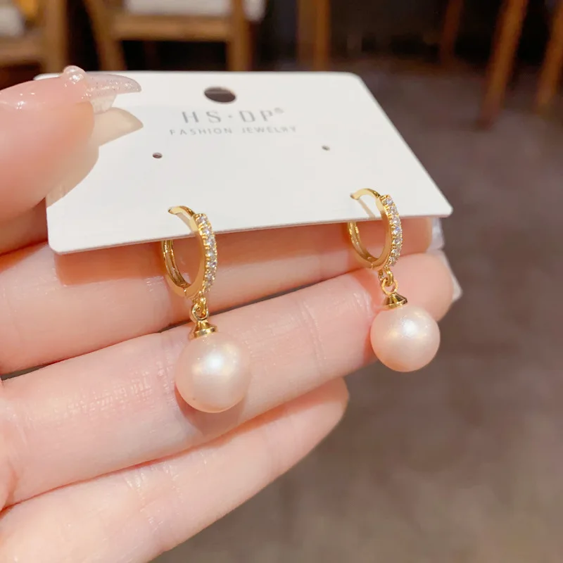 huge Authentic masterpieces Japanese seawater white pink gold  akoya pearl AAA 9-10MM round strong  pearl earrings 925