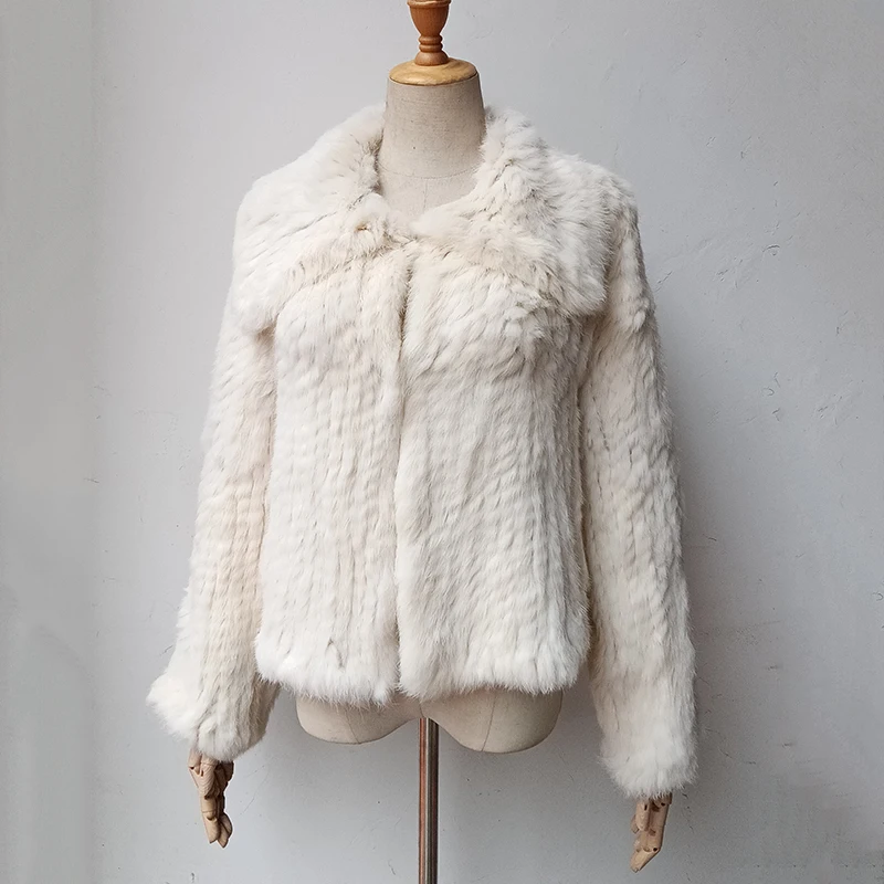 2023 Women Winter Knitted Real Rabbit Fur Coat Loose High Quality Loose Natural Fur Jacket Long Sleeve Luxury Genuine Fur Coats