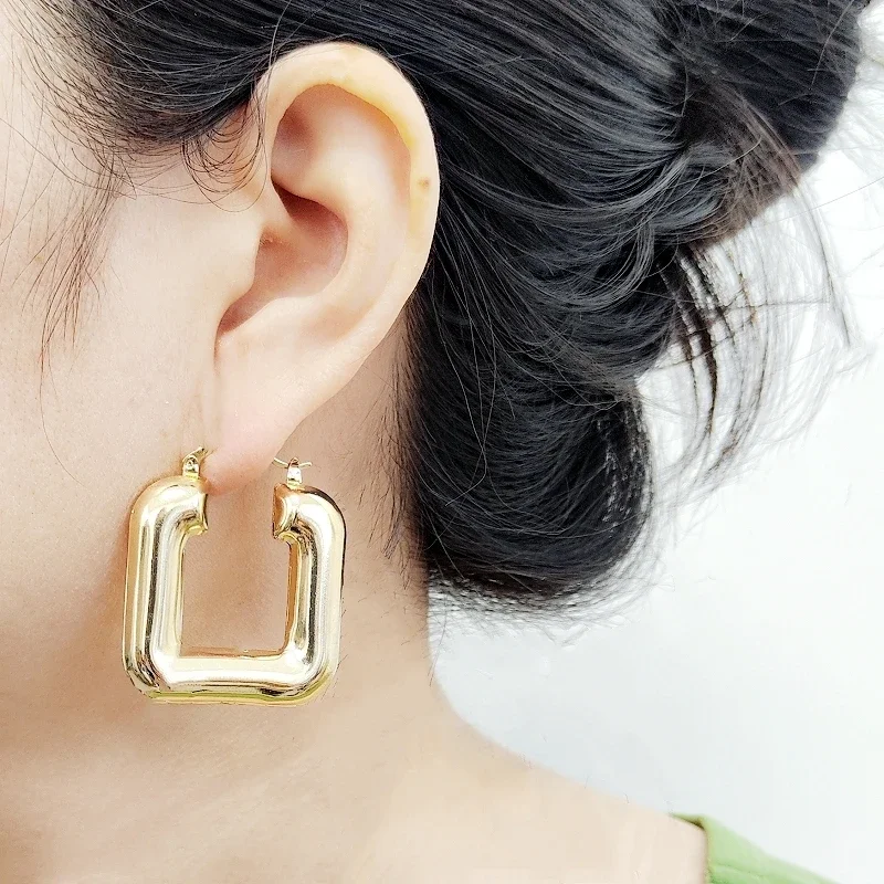 Geometric Hoops Earrings Stackable Design Gold Color Alloy Jewelry Hypoallergenic Gift for Women Fashion Party Accessories