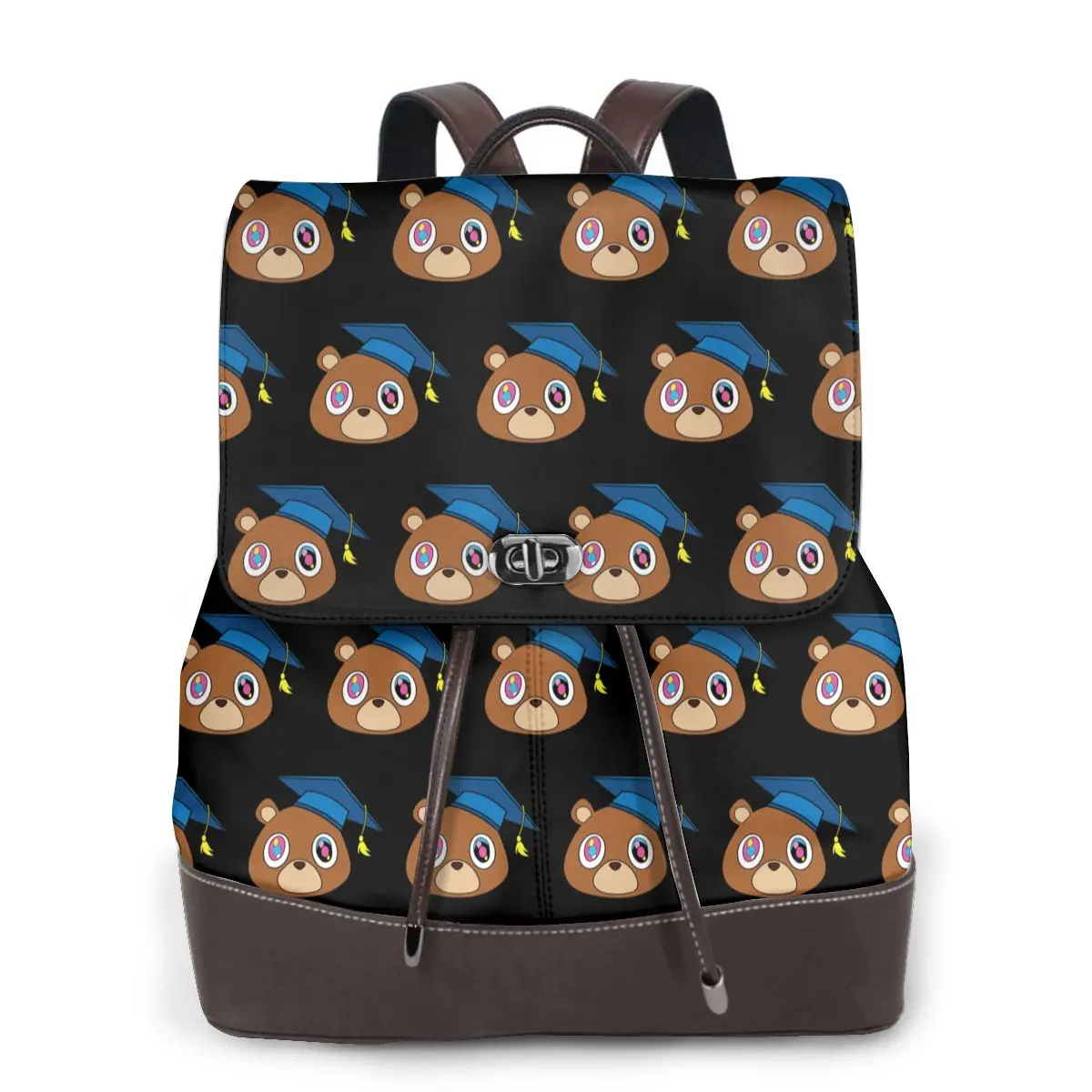 Kanye West Dropout Bear Chicago Vintage Graduation Women Soft Leather Backpack Multi Pockets Work Travel Ladies Casual Rucksack