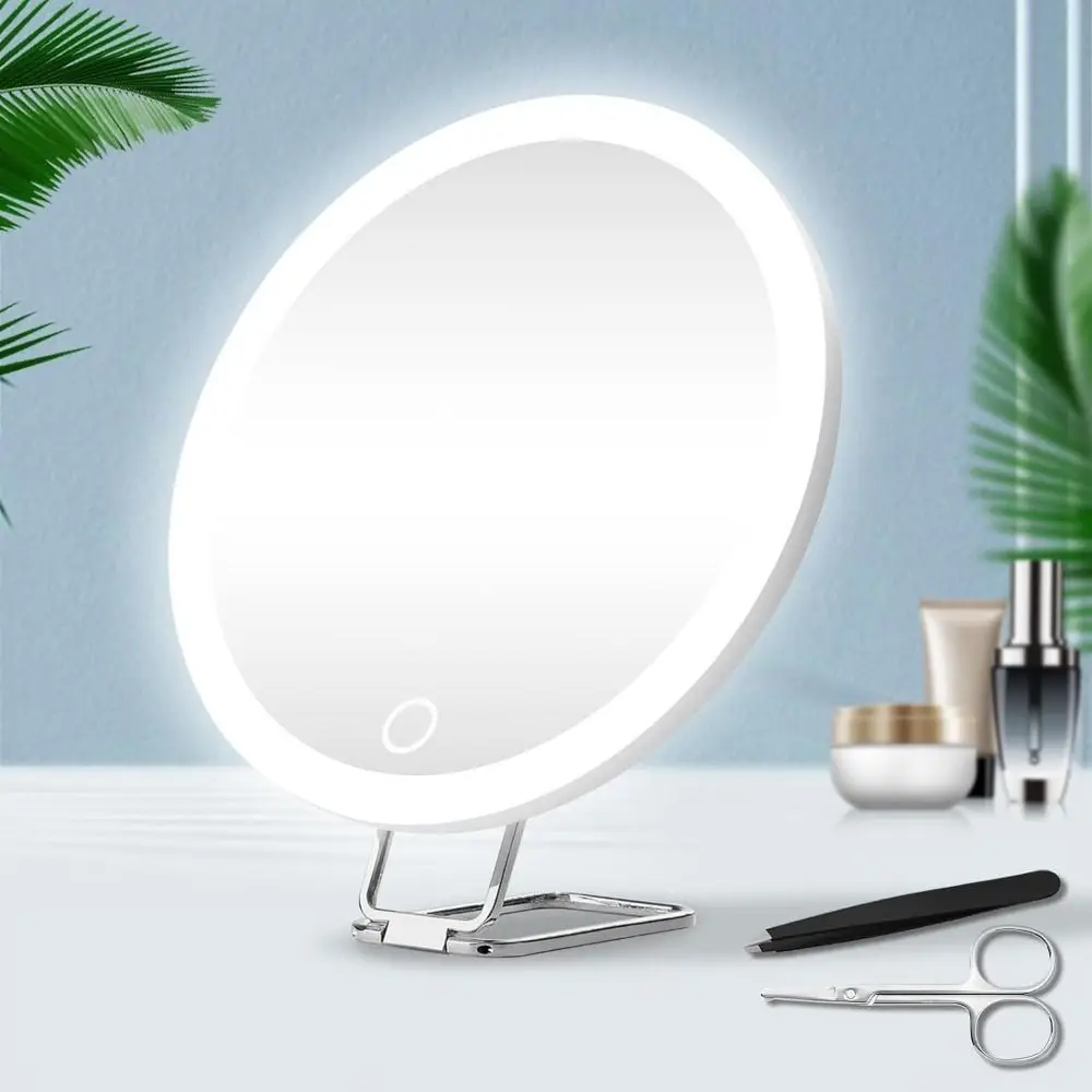 360 °   Espelho de ampliação com suporte ajustável com ventosa de luz Espelho de maquiagem LED dobrável de alta definição 5/10/20/30x