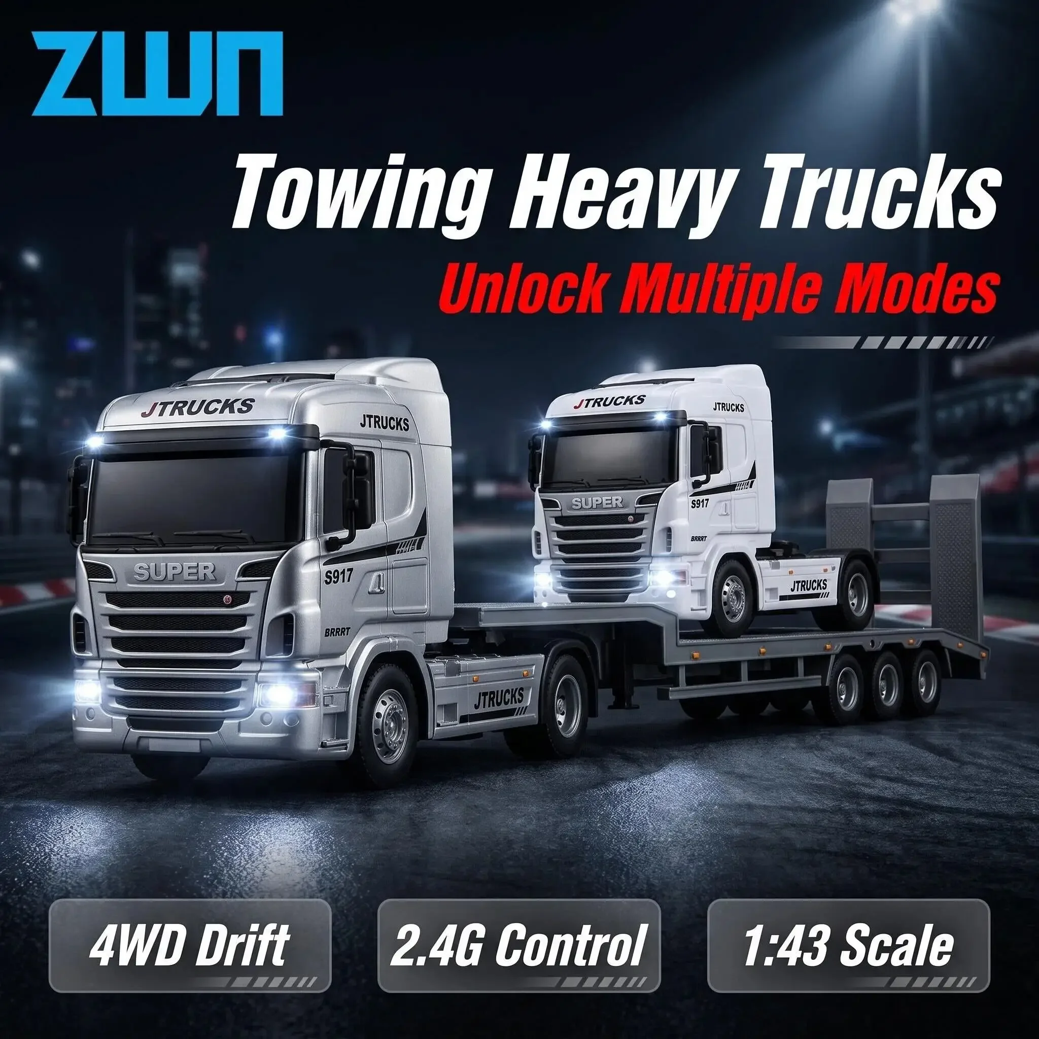 S917 1:43 2.4G Mini RC Traktor-LKW mit Beleuchtung 4WD Hochgeschwindigkeits-Drift-Fernsteuerungsauto Schwerlast-LKW-Anhänger Spielzeug als Geschenk für Kinder