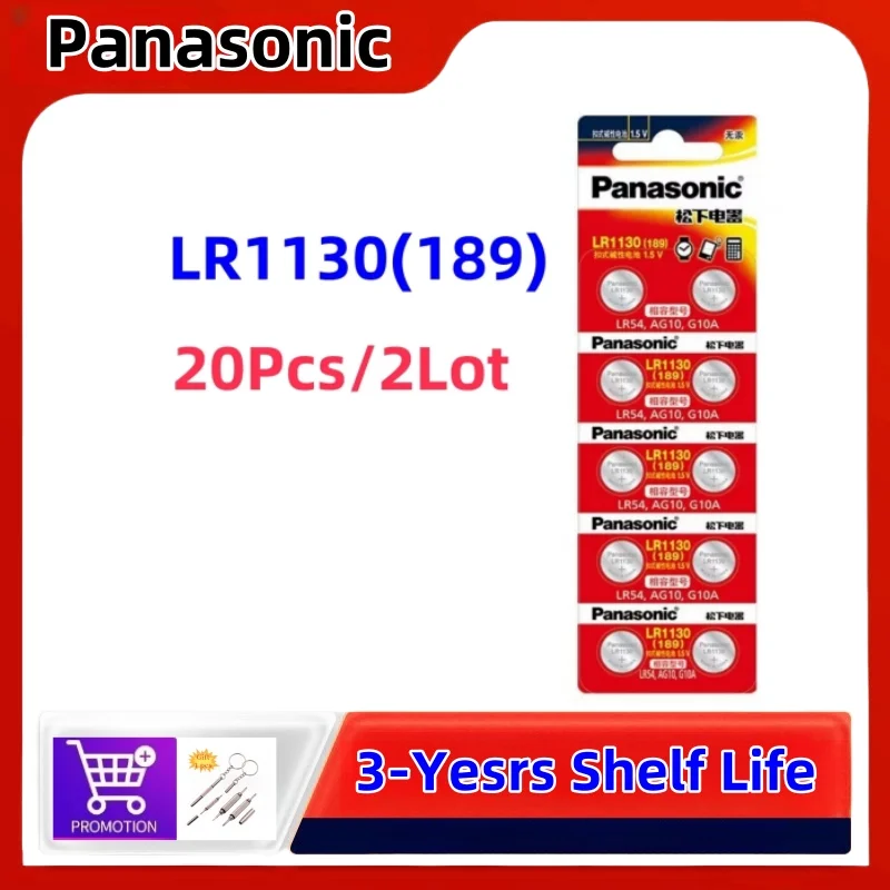 20pcs Original Panasonic 189 LR1130 AG10 SR1130 389 V10GA LR54 SR54 Alkaline Button Cell Battery for Watch Calculator Toy