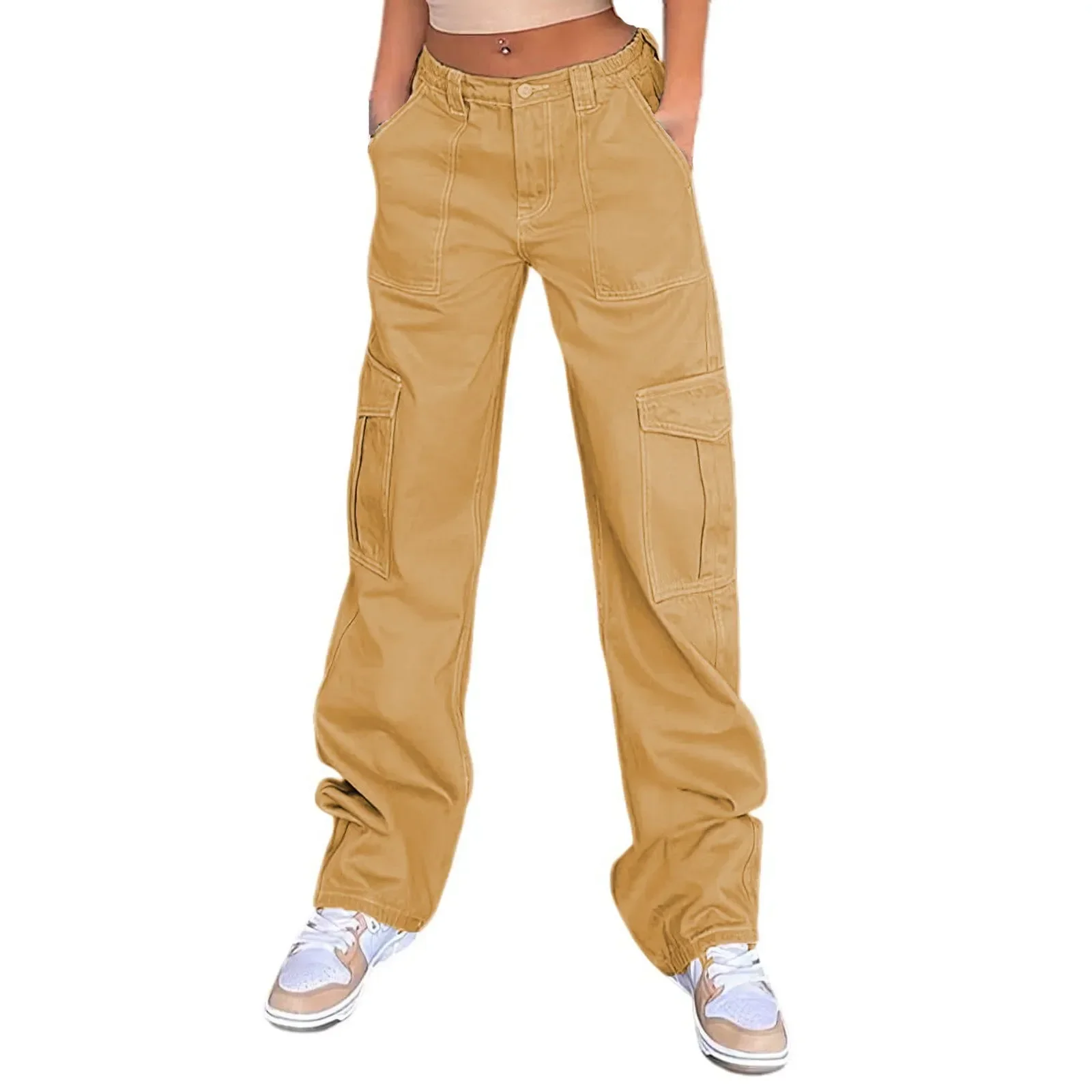 Pantalon décontracté taille haute pour femme, pantalon de course baggy, streetwear extensible à jambes larges, pantalon chaud avec taille élastique