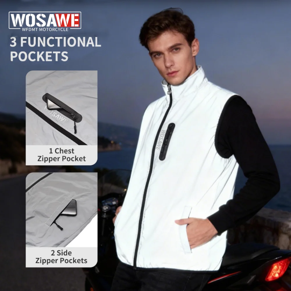 

WOSAWE Reflective Vest Windbreaker Windproof Motorcycle Travel Night Fluorescent Vest Motorcycle Riding Moto Cycling Clothing