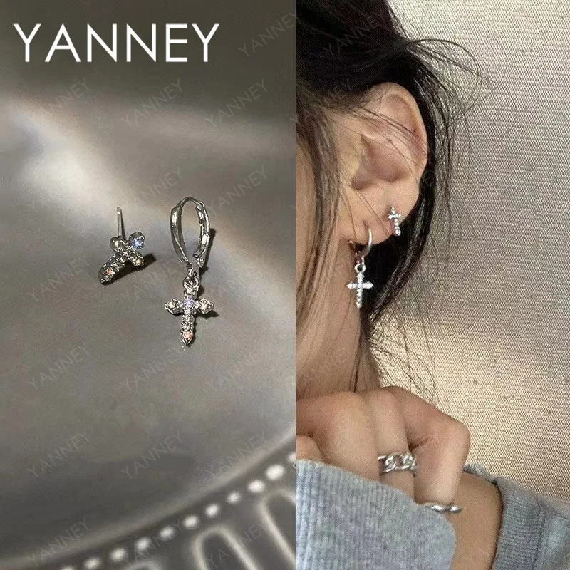 925 Sterling Silver Charm Cross Zircon Stud Earrings for Women and Men. Fashionable, Sparkling Jewelry, Christmas, Birthday Gift