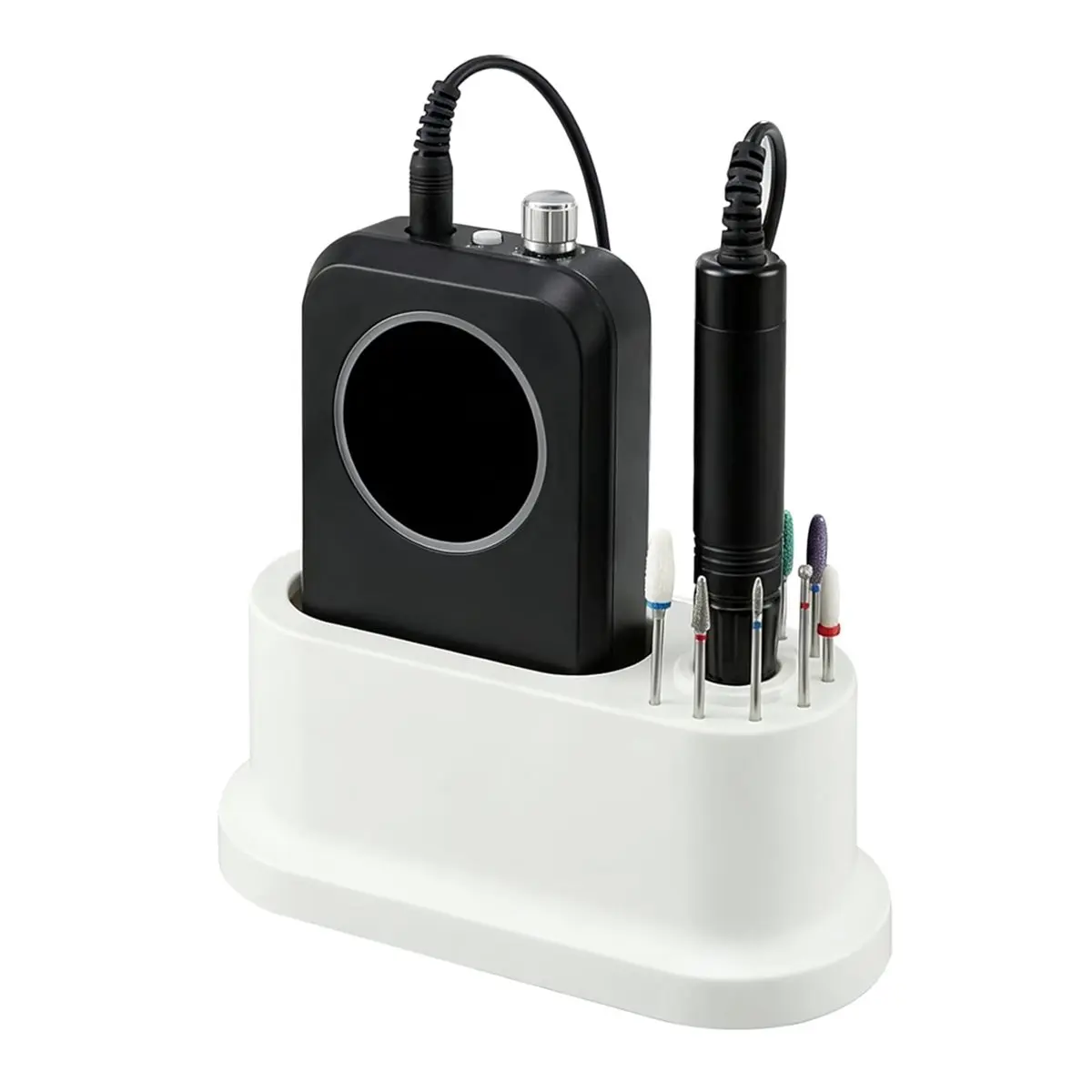 PHONE&GEAR Nail Drill Stand & 8-Bit Organizer Universal Desktop Storage Holder for E-File Machines and Grinding Bits, Compact C