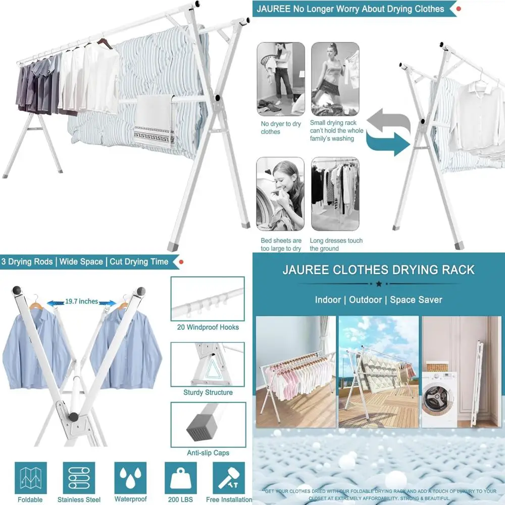 Heavy-Duty Stainless Steel Indoor/Outdoor Clothes Drying Rack, 95 Inches, Folding Laundry Drying Rack for Heavy Use