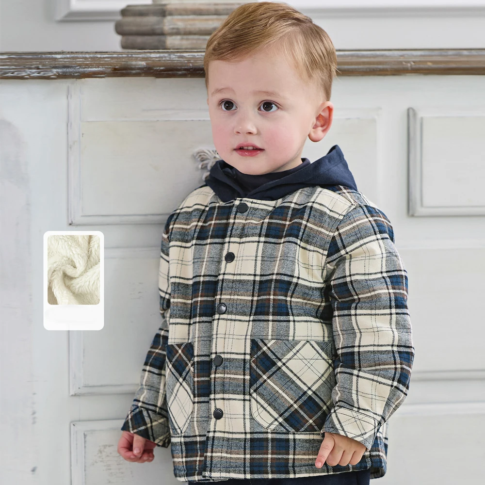 

Dave Bella, зимне-осенняя теплая уличная куртка для мальчиков, детское клетчатое флисовое пальто с капюшоном, детская верхняя одежда, одежда DB4254765