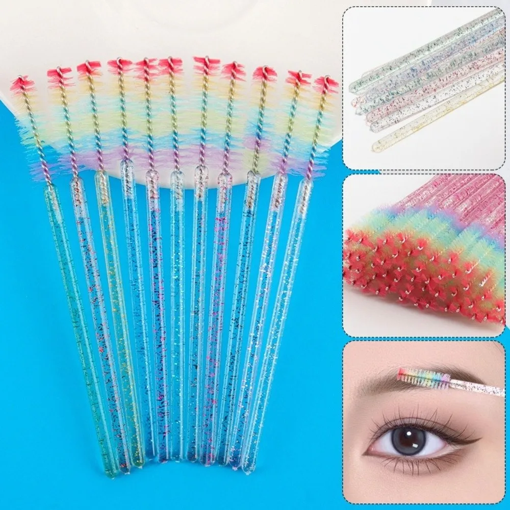 50Pcs Crystal Eyelash Brush Eyelashes Extension Spoolie Microbrush Lash Makeup Brushes Rainbow Color Cosmetics Tool