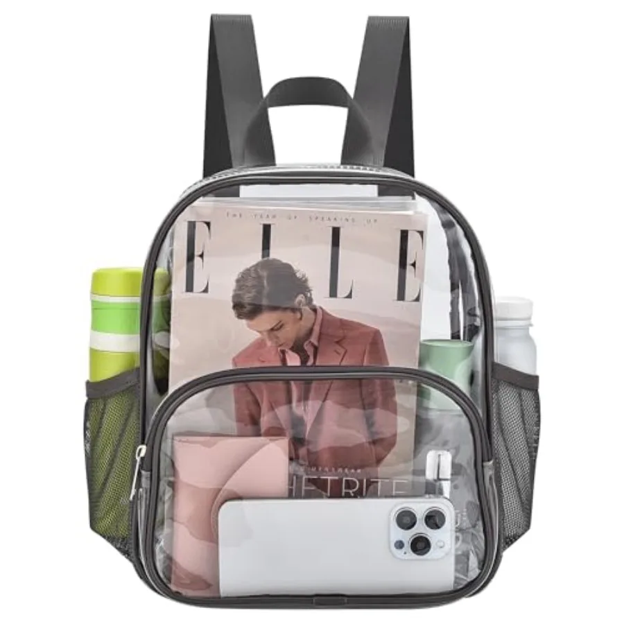 

Clear Backpack for Stadium Events 12x12x6 with Front Pocket for Concert Sport Fashion Women Backpack Events Work Travel Charcoa