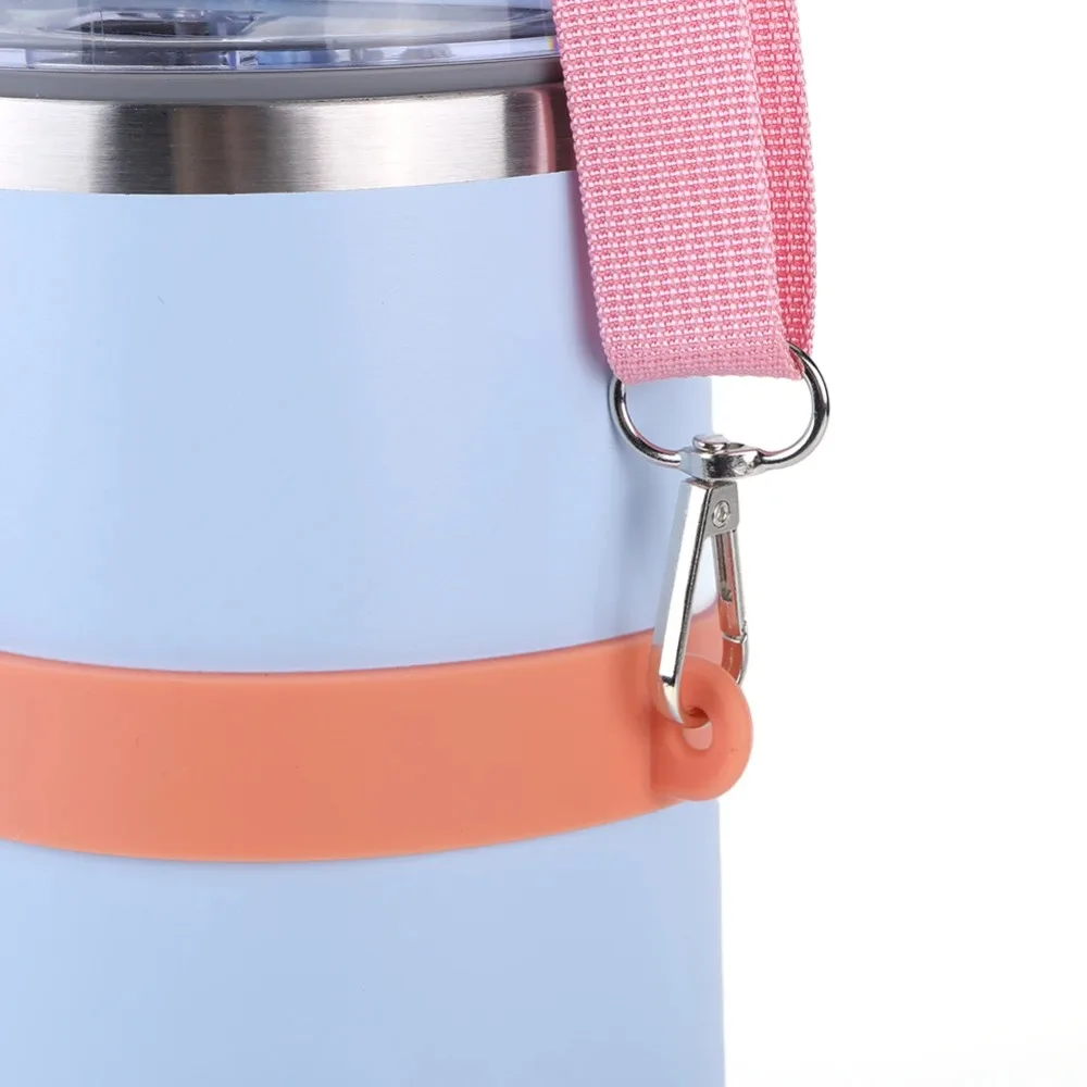 Silicone Ring Water Bottle Sling Handle with Adjustable Shoulder Strap Universal Thermos Cup Holder Hands Free