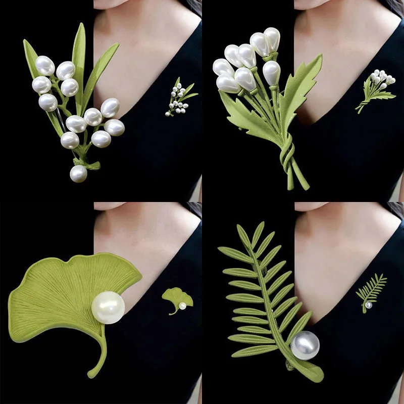 

Creative and Fresh Three-dimensional Leaves, Pearl Brooches, Fashionable Brooches, Women's Pins, Neckpins, Clothing Accessories