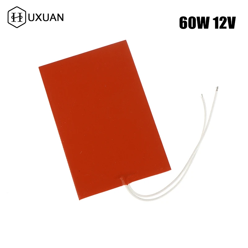 40W 60W 12V Silicone Heating Pad Square Rubber Heat Mat Heated Bed Plate Flexible Waterproof 3D Printer 10*10CM 10*15CM
