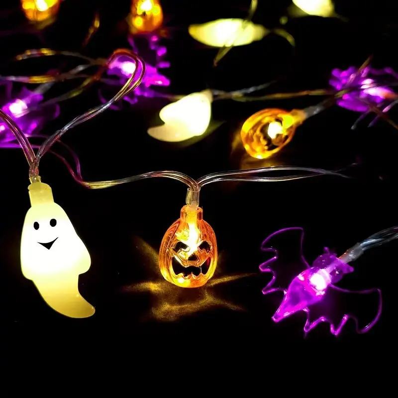 Guirlande lumineuse LED pour Halloween, 1 pièce, lampe décorative chauve-souris fantôme citrouille, à piles, lumières de Festival pour décoration de fête d'halloween