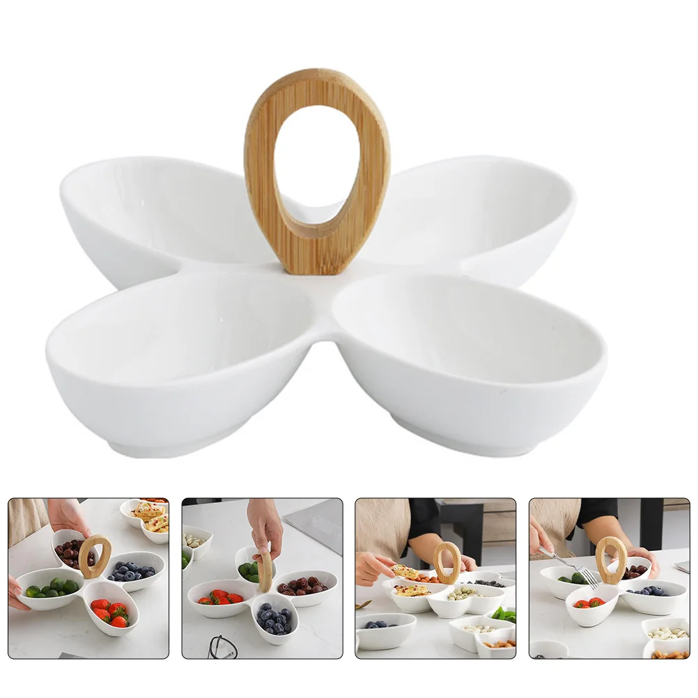 

Four Leaf Clover Ceramic Snack Plate Japanese Style Divided Fruit Tray Household Snack Storage Tray for Dried Fruits Nuts