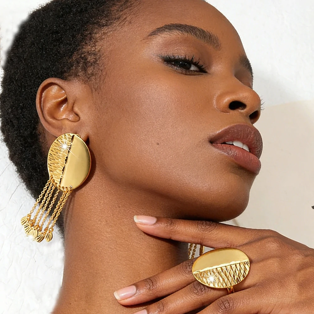 

Drop Earring Tassel Earring African Circle Earring Ring Set Fashion Finger Ring Jewelry Set Dubai Ring Classic Lady Party Daily