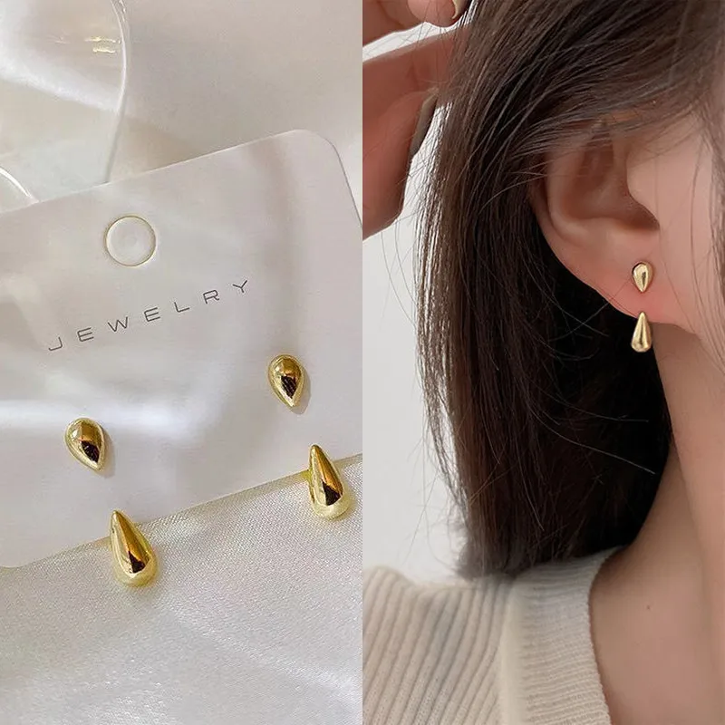 New Vintage Water Drop Metal Earrings For Women Korean Fashion Simple Two Ways To Wear Brincos Jewelry Boucle Oreille Femme