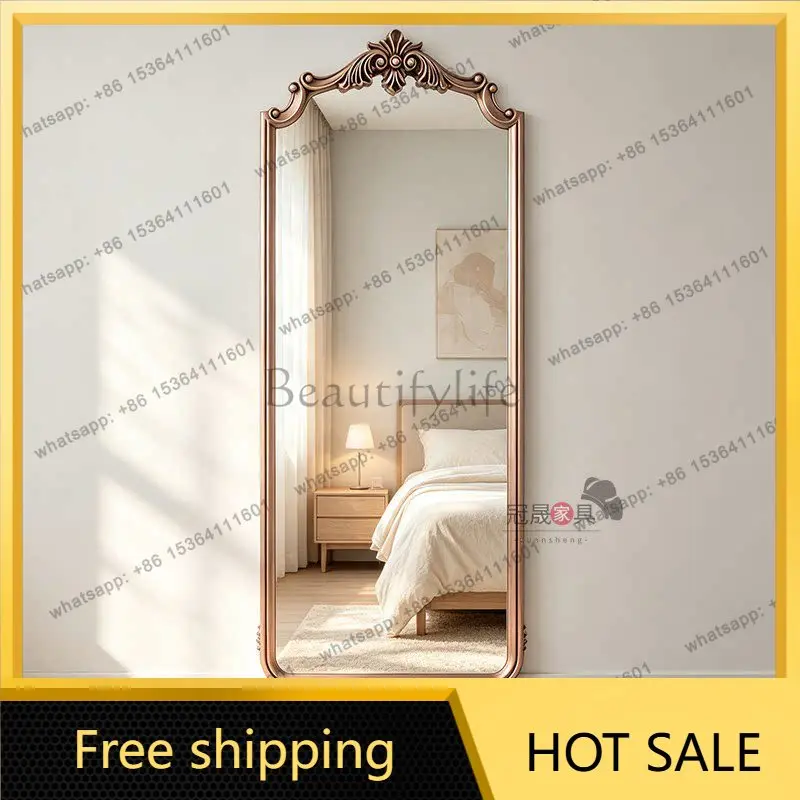 American light luxury wall-mounted full-body mirror floor-to-ceiling French entrance carved wall-mounted fitting mirror