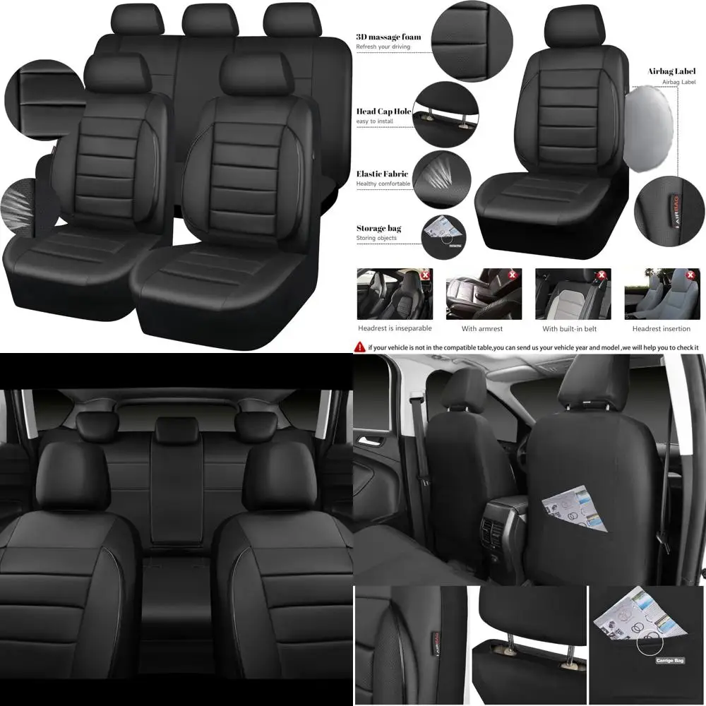 

CAR PASS Leather Seat Covers Full Set Universal Water Resistant 3D Foam Back Support, Luxury Comfort Automotive 5 Seat Covers Al